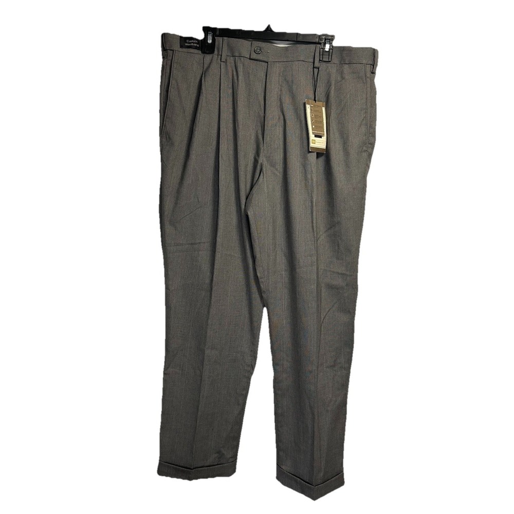 New Dockers Prescot Dress Pants Men 40x30 Grey Check Stretch Classic Fit Pleated